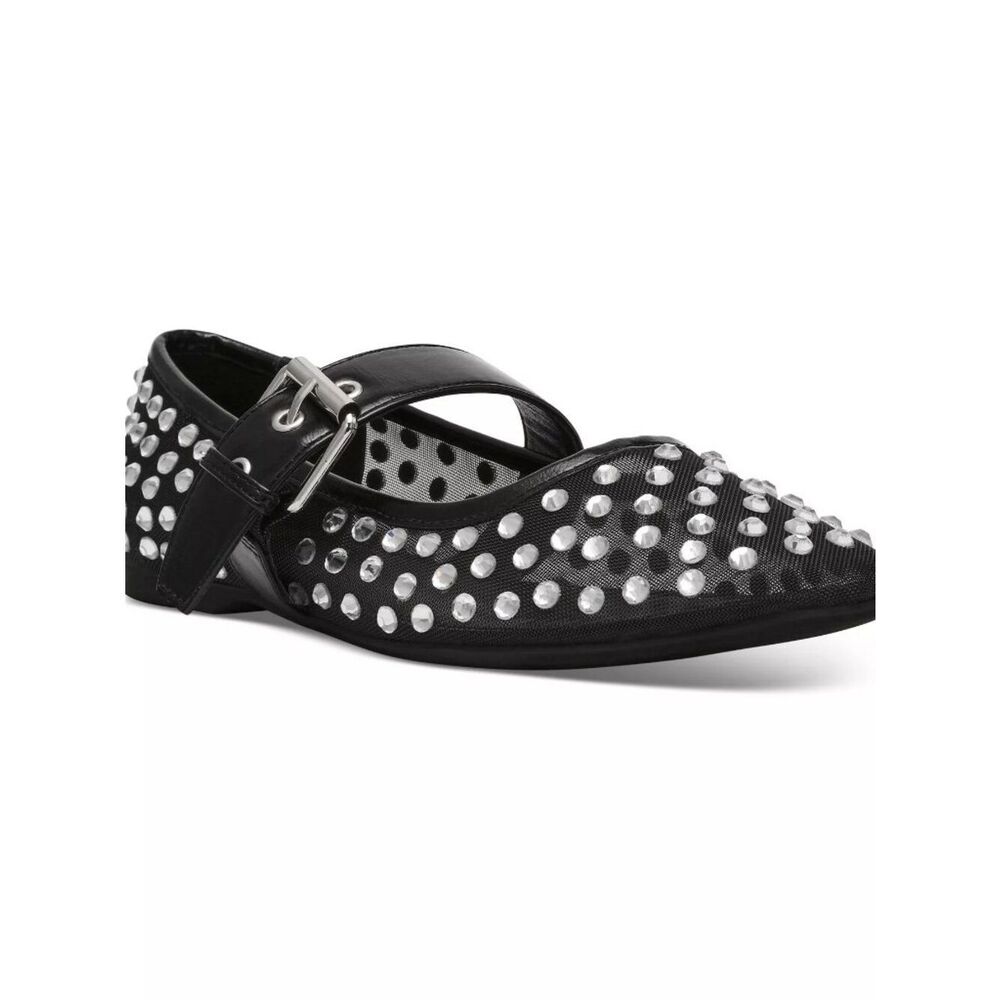 DV Dolce Vita Mellie Black Mesh Rhinestone Stud Mary Jane Ballerina Flats 8.5